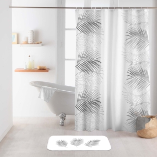RIDEAU DE DOUCHE AVEC CROCHETS 180x200 CM POLYESTER IMPRIME ORBELLA BLANC/ARGENT