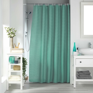 RIDEAU DE DOUCHE AVEC CROCHETS 180 x 200 CM JACQUARD UNI QUARTZ TILLEUL
