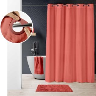 RIDEAU DOUCHE+OEIL. CLIPSABLES 180x200 CM MICROF. GAUFREE UNIE DOTTY TERRACOTTA
