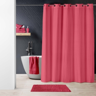 RIDEAU DOUCHE+OEIL. CLIPSABLES 180x200 CM MICROF. GAUFREE UNIE DOTTY FRAMBOISE