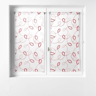 Paire droite passe tringle 2 x 60 x 160 cm voile sable brode hoops Rouge