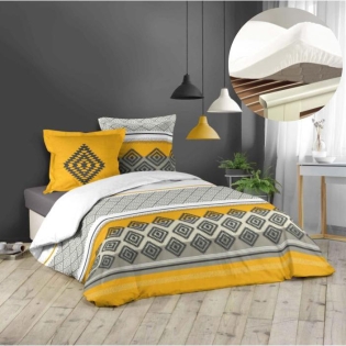 Pack housse de couette 220x240 cm Azagao + drap housse 140x190 Blanc