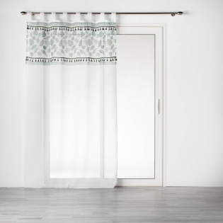 Panneau a passants 140 x 280 cm voile sable+top imprime+pompon milagreen Blanc