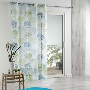 Voilage a oeillets 140 x 240 cm voile imprime transfert blue vegetal Blanc