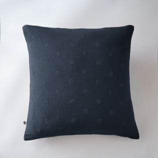 Taie d'oreiller brodée en gaze de coton 60 x 60 cm Gaïa Boho Bleu marine