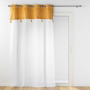 Voilage a oeillets 140 x 240 cm voile sablé + haut velours Evie Ocre