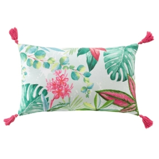 Coussin dehous. compr. pompons 30 x 50 cm coton imprime louisiane des. place Sans