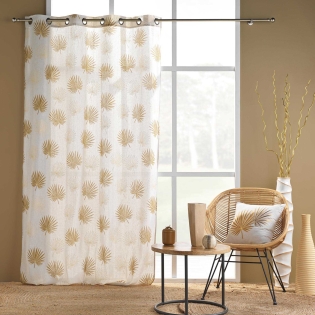 Rideau à œillets 140 x 240 cm en polycoton imprimé métallisé - Modèle Lotus Ocre