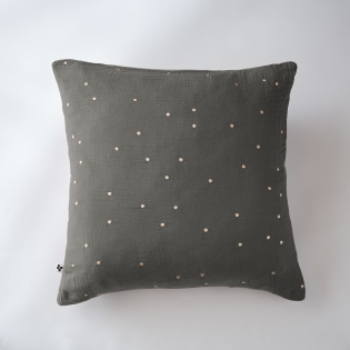 Taie d'oreiller gaze de coton brodée fil or 60 x 60 cm Gaia Chic Anthracite
