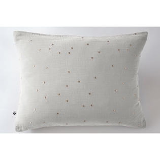 Taie d'oreiller gaze de coton brodée fil or 50 x 70 cm Gaia Chic Gris