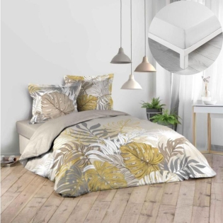 Pack parure de couette 240 x 220 cm Mogador + drap housse 140 x 190 x 30 Blanc