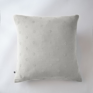 Taie d'oreiller brodée en gaze de coton 60 x 60 cm Gaïa Boho Gris