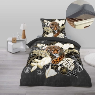 Pack parure de couette enfant  Félina 140 x 200 cm + drap housse 90 x 190 x 30 Gris