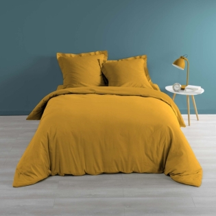 Housse de couette 2 personnes 260 x 240 cm percale uni 78 fils percaline Ocre