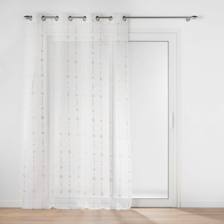 Panneau a oeillets 140 x 280 cm voile sable imprime metallise ariane Or Rose