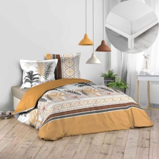 Pack parure de couette 240 x 220 cm Calvinia + drap housse 140 x 190 x 30 Blanc