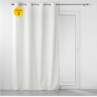 Lot de 2 Rideaux tamisant à oeillets 140 x 260 cm velours relief Velouriane Blanc