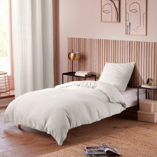 Housse de Couette 140 x 200 cm  + 1 Taie "Avy" en Gaze de Coton Blanc