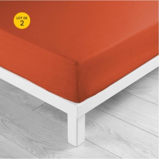 Lot de 2 draps Housse Queen size 160 x 200 x 30 cm Coton 57 fils Paprika