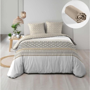 Pack parure de couette 220 x 240 cm Sybille + drap housse (140) Beige