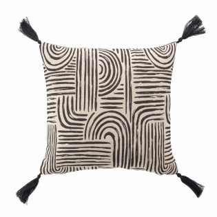 Coussin dehous. pompons 45 x 45 cm polycoton imprime Pandore Noir