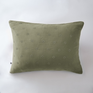 Taie d'oreiller brodée en gaze de coton 50 x 70 cm Gaïa Boho Vert kaki