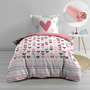 Pack parure de couette enfant 140x200 cm Lolove + drap housse 90 x 190 x 30 Rose