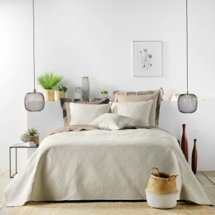 Couvre lit 2p mat.+2 hc 60x60 220 x 240 cm microfibre unie romane Naturel