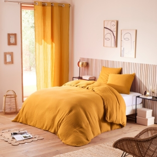 Pack Housse de couette 240 x 220 cm Gaze de coton + drap housse 140x190 Jaune