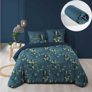 Pack housse de couette 220x240 cm Graminella + drap housse 140x190x30 Bleu