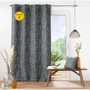Lot de 2 Rideaux a oeillets 140 x 260 cm polyester appliqué Sakura Anthracite