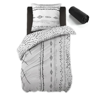 Pack housse de couette 140x200 cm IKAT + drap housse 90x190 Noir