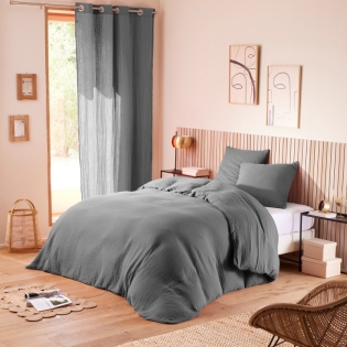 Pack Housse de couette 240 x 220 cm Gaze de coton + drap housse 140x190 Ardoise
