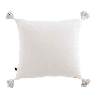 Coussin déhoussable avec pompons gaze de coton 40 x 40 cm chantilly Blanc