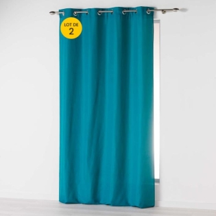 Lot de 2 Rideaux uni 140x 260 cm Absolu en microfibre Bleu