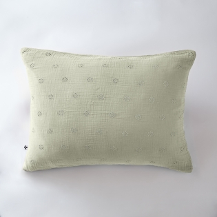Taie d'oreiller brodée en gaze de coton 50 x 70 cm Gaïa Boho Vert clair