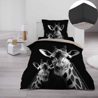 Pack parure de couette 140 x 200 cm 100% coton Coumba + drap housse 90 x 190 cm Noir