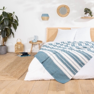 Couvre lit 1 personne 180 x 220 cm coton/polyester jacquard Abby Bleu