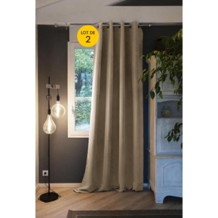Lot de 2 Rideaux occultant baie vitrée 180 x 260 cm Obscure Beige