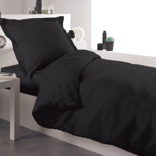 Housse de couette 1 personne 140 x 200 cm uni 57 fils lina Charbon