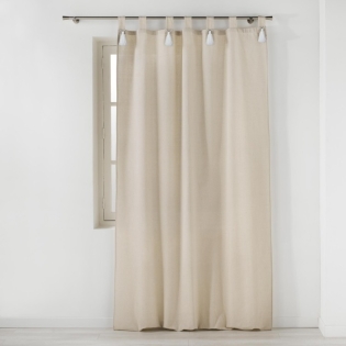 Rideau a passants+pompon blanc 140 x 240 cm polycoton uni cyrine Sans