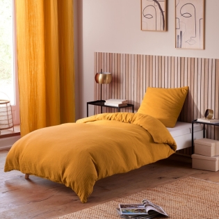Housse de Couette 140 x 200 cm en Gaze de Coton Avy Jaune curry