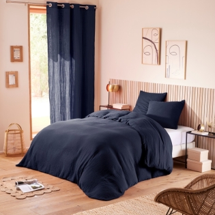 Pack Housse de couette 240 x 220 cm Gaze de coton + drap housse 140x190 Bleu