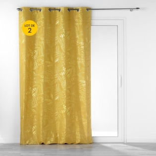 Lot de 2  Rideaux tamisant à oeillets  140 x 260 cm Imprimé métalillisé Belflor Jaune/Or