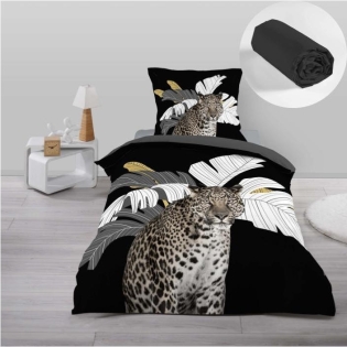 Pack parure de couette enfant Rexa 140 x 200 cm + drap housse 90 x 190 x 30 cm Noir