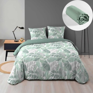 Housse de couette 240 x 220 cm en microfibre de flanelle Épicéa avec drap housse en coton blanc 140x190