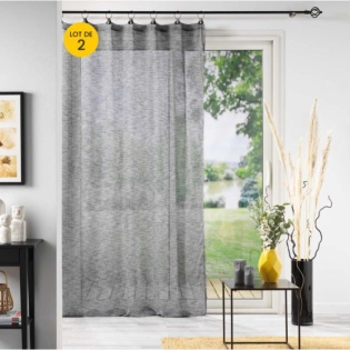 Lot de 2 Voilages à anneaux 140 x 240 cm voile tissé Linka Anthracite