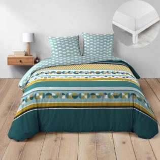 Pack parure de couette 260 x 240 cm Doris + DH 160x200 cm Blanc