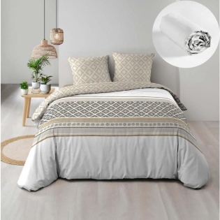 Pack parure de couette 220 x 240 cm Sybille + drap housse (140) Blanc