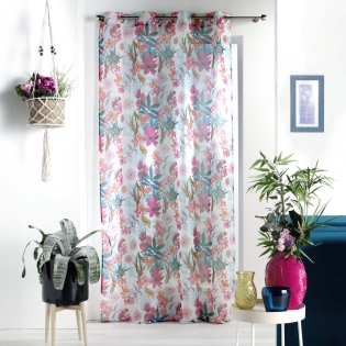Voilage a oeillets 140 x 240 cm voile sablé imprimé exotic Paradise Blanc
